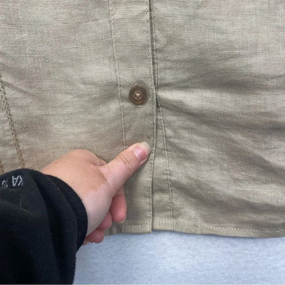 Ecologie Woman Button Down Shirt 2X Tan 100% Linen Embroidered Long Sleeve Top - Picture 7 of 10